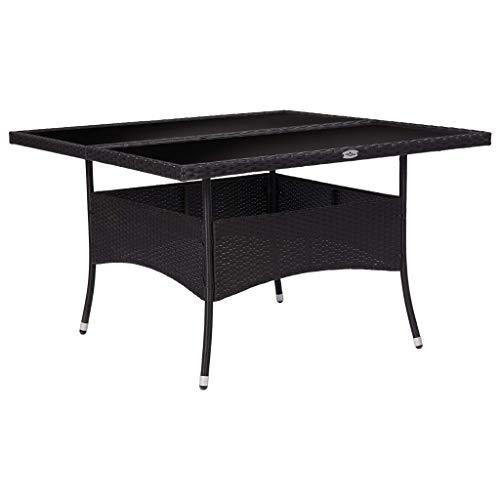 SDWEHO7 Gartentisch Balkontisch Wetterfest Outdoor Garten Terrasse Esstisch Schwarz Poly Rattan und Glas von SDWEHO7