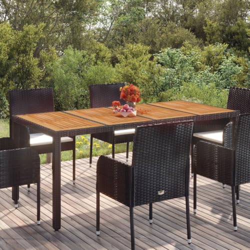 SDWEHO7 Gartentisch Balkontisch Wetterfest Outdoor Garten Terrasse Esstisch mit Holzplatte Schwarz 190x90x75 cm Poly Rattan von SDWEHO7