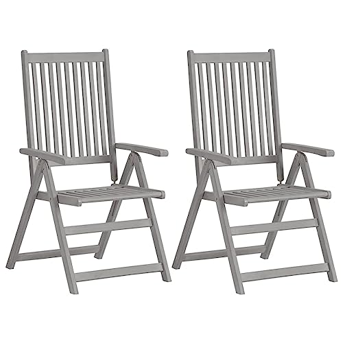 SDWEHO7 Klappbar Gartenstühle 2er Set, Outdoor Stühle mit Verstellbarer Rückenlehne für Garten, Hinterhof, Patio, Camping, Platzsparend, 57 x 69 x 110 cm Grau Massivholz Akazie von SDWEHO7