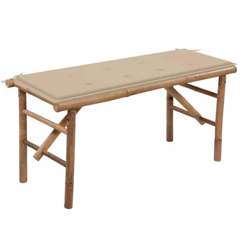 SDWEHO7 Klappbare Gartenbank Sitzbank Outdoor Balkonbank Terrassenbank Balkonmöbel mit Auflage 118 cm Bambus von SDWEHO7