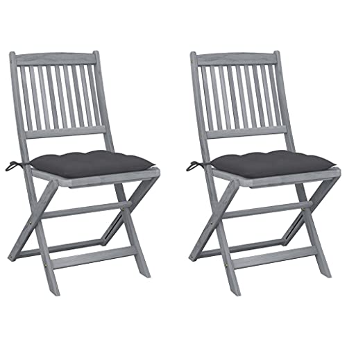 SDWEHO7 Klappbare Gartenstühle mit Anthrazit Kissen, 2er Set, Freizeitstuhl für Balkon, Terrasse, Garten, Robust und langlebig, 48,5 x 57 x 91 cm Grau Massivholz Akazie von SDWEHO7