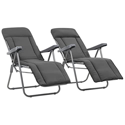 SDWEHO7 Klappbare Gartenstühle mit Polstern 2er Set, Sonnenliege mit Verstellbarer Rückenlehne für Garten, Hinterhof, Patio, 58 x 73 x 107 cm Grau Stahl und Stoff von SDWEHO7