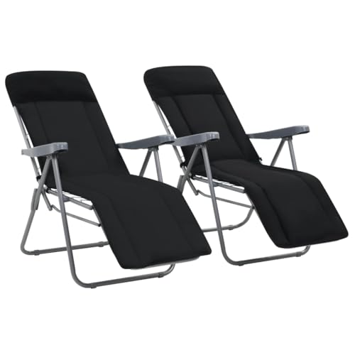 SDWEHO7 Klappbare Gartenstühle mit Polstern 2er Set, Sonnenliege mit Verstellbarer Rückenlehne für Garten, Hinterhof, Patio, 58 x 73 x 107 cm Schwarz Stahl und Stoff von SDWEHO7