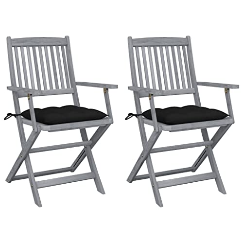 SDWEHO7 Klappbare Gartenstühle mit Schwarz Kissen, 2er Set, Freizeitstuhl mit Armlehnen für Balkon, Terrasse, Garten, 54 x 57 x 91 cm Grau Massivholz Akazie SDWEHO7 Klappbare Gartenstühle mit Schwarz Kissen, 2er Set, Freizeitstuhl mit Armlehnen für Balkon, Terrasse, Garten, 54 x 57 x 91 cm Grau Massivholz Akazie von SDWEHO7