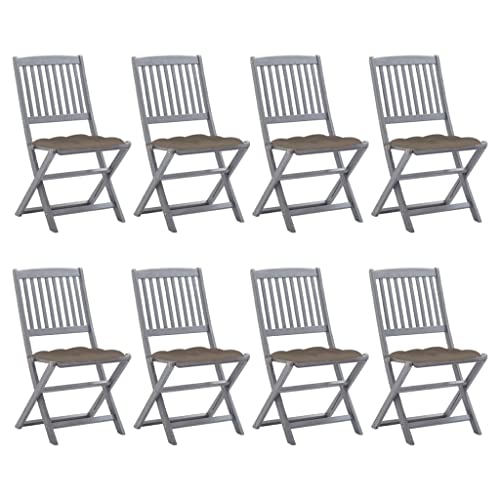 SDWEHO7 Klappbare Gartenstühle mit Taupe Kissen, 8er Set, Freizeitstuhl für Balkon, Terrasse, Garten, Robust und langlebig, 48,5 x 57 x 91 cm Grau Massivholz Akazie SDWEHO7 Klappbare Gartenstühle mit Taupe Kissen, 8er Set, Freizeitstuhl für Balkon, Terrasse, Garten, Robust und langlebig, 48,5 x 57 x 91 cm Grau Massivholz Akazie von SDWEHO7