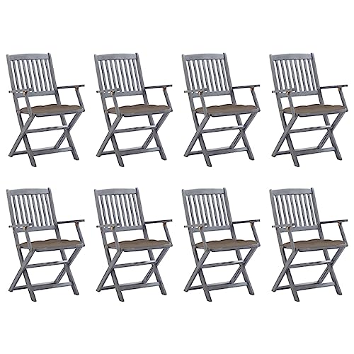 SDWEHO7 Klappbare Gartenstühle mit Taupe Kissen, 8er Set, Freizeitstuhl mit Armlehnen für Balkon, Terrasse, Garten, 54 x 57 x 91 cm Grau Massivholz Akazie von SDWEHO7
