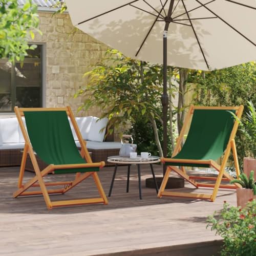 SDWEHO7 Klappbare Strandstühle 2er Set, Sonnenliege mit Verstellbarer Rückenlehne für Am Pool, Balkon, Terrasse, 60 x (112/119/127) x (81/88,5/95) cm Grün Stoff von SDWEHO7