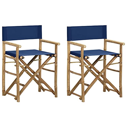 SDWEHO7 Klappbarer Regiestühle 2er Set, Klappstühle mit Armlehnen für Veranda,Garten,Terrasse, Robust und langlebig, 60 x 45 x 88 cm Blau Bambus und Stoff von SDWEHO7