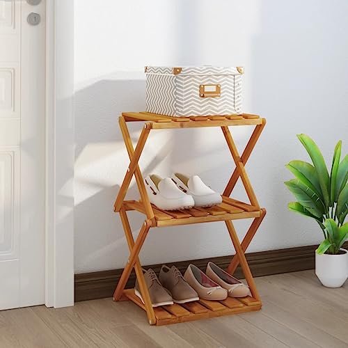 Klappbares Holz Regal Standregal mit 3 Ablagen, Praktisches Allzweck Faltregal Klappregal für Wohnzimmer Badezimmer Flur, Braun 43x31x63 cm Massivholz Akazie von SDWEHO7