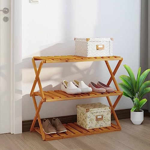 Klappbares Holz Regal Standregal mit 3 Ablagen, Praktisches Allzweck Faltregal Klappregal für Wohnzimmer Badezimmer Flur, Braun 70x31x63 cm Massivholz Akazie von SDWEHO7