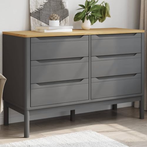 SDWEHO7 Kommode mit 6 Schubladen, Badschrank, Küchenschrank für Wohnzimmer, Schlafzimmer, Flur, Grau Massivholz Kiefer 111 x 43 x 73,5 cm von SDWEHO7