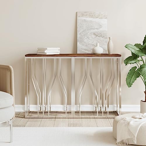 SDWEHO7 Konsolentisch, Flurtisch, Kleiner Ausstellungstisch, Sofatisch für kleinen Raum, für Eingang, Flur, 110x30x70 cm Edelstahl und Massives Altholz von SDWEHO7