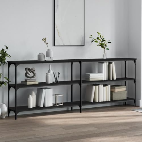 SDWEHO7 Konsolentisch, Flurtisch mit 3-stufigen Ablagefächern, für Wohnzimmer, Flur, Schlafzimmer, Schwarz 200x29x75 cm Holzwerkstoff von SDWEHO7