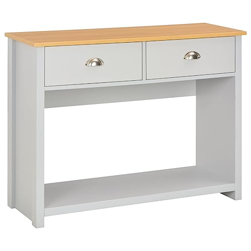SDWEHO7 Konsolentisch, mit 2 Schubladen, offene Ablage, Flurtisch, Flur Möbel, schmaler Sofatisch für Wohnzimmer, Grau 97x35x76 cm von SDWEHO7