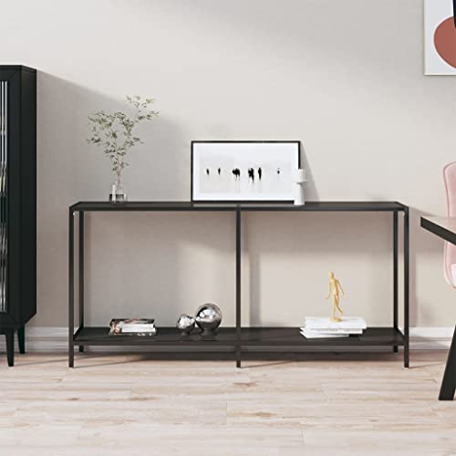 SDWEHO7 Konsolentisch, schmaler Eingangstisch, Beistelltisch, Kleiner Ausstellungstisch, Sofatisch für kleinen Raum, Schwarz 160x35x75,5 cm cm Hartglas von SDWEHO7