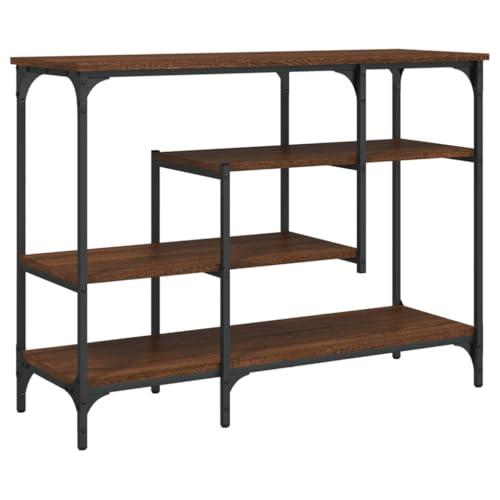 SDWEHO7 Konsolentisch Moderner Sofatisch Schmal Flurtisch mit Ablagen, Holz Regal und Metall Rahmen, für den Eingangsbereich, Braun Eichen-Optik 100x35x75 cm von SDWEHO7