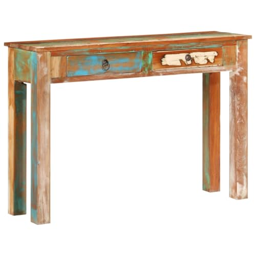 SDWEHO7 Konsolentisch mit 2 Schubladen, Handbemalt Konsole Beistelltisch Ablagetisch Flurtisch Frisiertisch, 110x30x75 cm Altholz Massiv von SDWEHO7