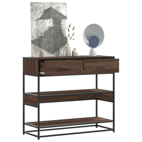 SDWEHO7 Konsolentisch mit 2 Schubladen und 2 Ablagen, Flurtisch, schmaler Sofatisch, für Eingang, Flur, Braun Eichen-Optik 90x35x80 cm Holzwerkstoff von SDWEHO7