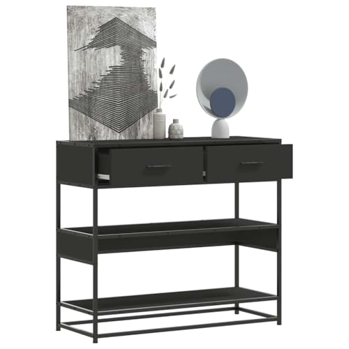 SDWEHO7 Konsolentisch mit 2 Schubladen und 2 Ablagen, Flurtisch, schmaler Sofatisch, für Eingang, Flur, Schwarz 90x35x80 cm Holzwerkstoff von SDWEHO7
