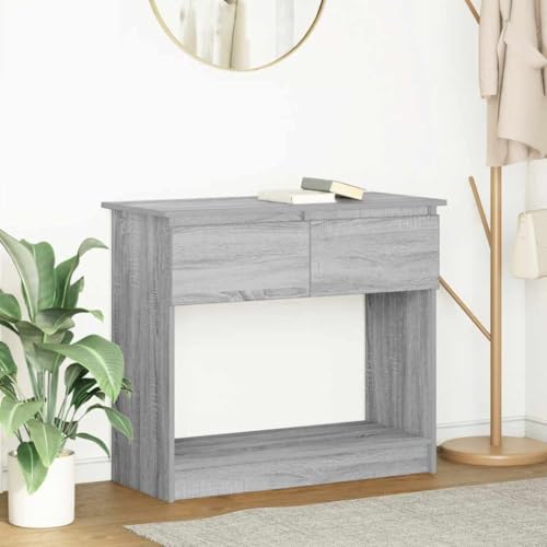 SDWEHO7 Konsolentisch mit 2 Schubladen und Ablagen, Flurtisch, schmaler Sofatisch, für Eingang, Flur, Grau Sonoma 85,5x38,5x74,5 cm Holzwerkstoff von SDWEHO7