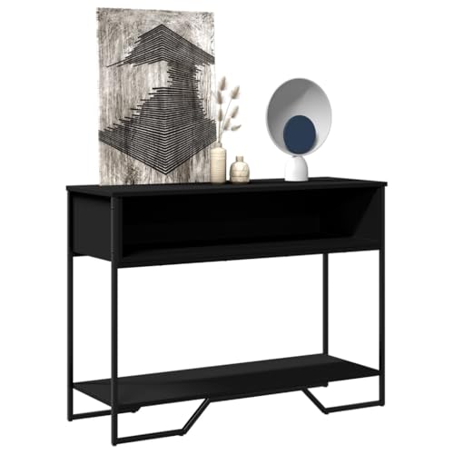 SDWEHO7 Konsolentisch mit Ablagefläche und Ablagen, Flurtisch, schmaler Sofatisch, für Eingang, Flur, Schwarz 100x35x74,5 cm Holzwerkstoff von SDWEHO7