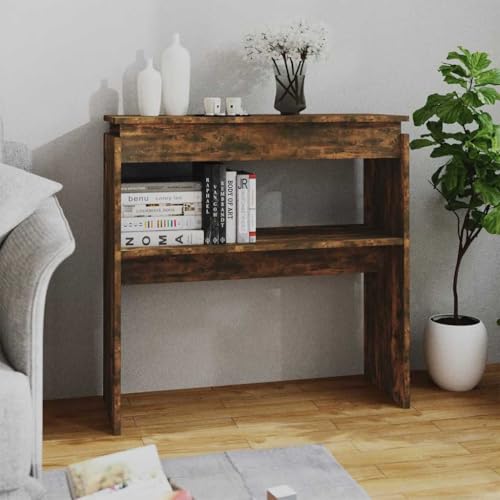 SDWEHO7 Konsolentisch mit Ablagen, Schmaler Sofatisch für Wohnzimmer, Eingang, Flur, Räuchereiche 80x30x80 cm Holzwerkstoff von SDWEHO7