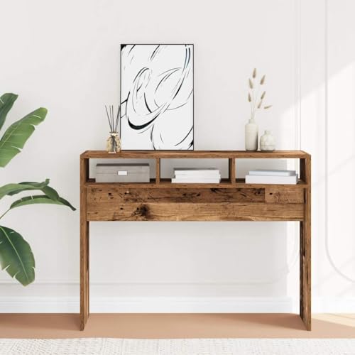 SDWEHO7 Konsolentisch mit offenen Regalen, Sofatisch, Flurtisch für Wohnzimmer, Flur, Eingangsbereich, Altholz-Optik 105x30x80 cm Holzwerkstoff von SDWEHO7