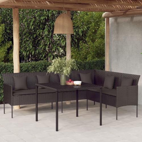 SDWEHO7 L-Form Gartensofa Lounge Sofa Outdoor Sitzgruppe mit Kissen, Gartenlounge Sitzgarnitur Gartenmöbel für Terrasse Balkon, Schwarz Poly Rattan SDWEHO7 L-Form Gartensofa Lounge Sofa Outdoor Sitzgruppe mit Kissen, Gartenlounge Sitzgarnitur Gartenmöbel für Terrasse Balkon, Schwarz Poly Rattan von SDWEHO7