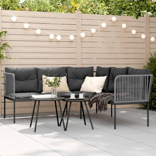 SDWEHO7 L-Form Gartensofa Lounge Sofa Outdoor Sitzgruppe mit Kissen, Gartenlounge Sitzgarnitur Gartenmöbel für Terrasse Balkon, Schwarz Stahl und Textilene SDWEHO7 L-Form Gartensofa Lounge Sofa Outdoor Sitzgruppe mit Kissen, Gartenlounge Sitzgarnitur Gartenmöbel für Terrasse Balkon, Schwarz Stahl und Textilene von SDWEHO7