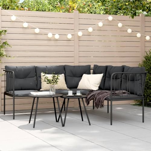 SDWEHO7 L-Form Gartensofa Lounge Sofa Outdoor Sitzgruppe mit Kissen, Gartenlounge Sitzgarnitur Gartenmöbel für Terrasse Balkon, Schwarz Stahl und Textilene SDWEHO7 L-Form Gartensofa Lounge Sofa Outdoor Sitzgruppe mit Kissen, Gartenlounge Sitzgarnitur Gartenmöbel für Terrasse Balkon, Schwarz Stahl und Textilene von SDWEHO7