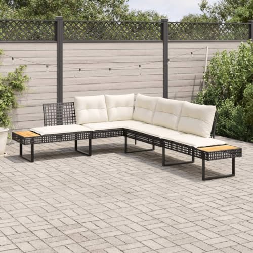 SDWEHO7 L-Form Gartensofa Poly Rattan Lounge Sofa Outdoor Sitzgruppe mit Tisch und Kissen, Gartenlounge Sitzgarnitur Gartenmöbel für Terrasse, Balkon, Schwarz Poly Rattan und Akazie SDWEHO7 L-Form Gartensofa Poly Rattan Lounge Sofa Outdoor Sitzgruppe mit Tisch und Kissen, Gartenlounge Sitzgarnitur Gartenmöbel für Terrasse, Balkon, Schwarz Poly Rattan und Akazie von SDWEHO7