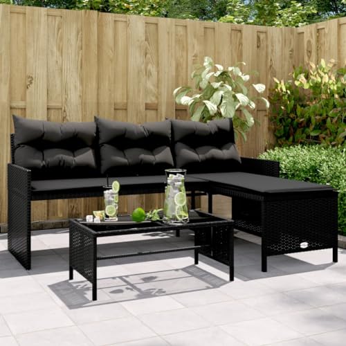 SDWEHO7 L-Form Gartensofa Poly Rattan Lounge Sofa Outdoor Sitzgruppe mit Tisch und Kissen, Gartenlounge Sitzgarnitur Gartenmöbel für Terrasse, Balkon, Schwarz Poly Rattan SDWEHO7 L-Form Gartensofa Poly Rattan Lounge Sofa Outdoor Sitzgruppe mit Tisch und Kissen, Gartenlounge Sitzgarnitur Gartenmöbel für Terrasse, Balkon, Schwarz Poly Rattan von SDWEHO7