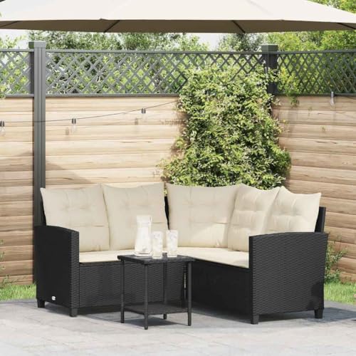 SDWEHO7 L-Form Gartensofa Poly Rattan Lounge Sofa Outdoor Sitzgruppe mit Tisch und Kissen, Gartenlounge Sitzgarnitur Gartenmöbel für Terrasse, Balkon, Schwarz SDWEHO7 L-Form Gartensofa Poly Rattan Lounge Sofa Outdoor Sitzgruppe mit Tisch und Kissen, Gartenlounge Sitzgarnitur Gartenmöbel für Terrasse, Balkon, Schwarz von SDWEHO7