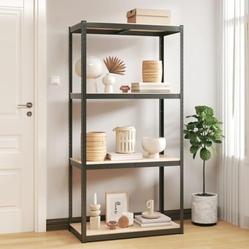SDWEHO7 Lagerregal mit 4 verstellbare Böden, Schwerlastregal für Keller, Garage, Lagerhaus, Stark, langlebig, stabil, 80 x 40 x 160 cm Anthrazit Stahl & Holzwerkstoff von SDWEHO7