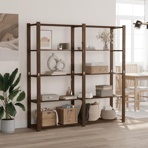 SDWEHO7 Lagerregal mit 5 Böden, Aufbewahrungsorganizer, multifunktionaler Ausstellungsstand für Schlafzimmer, Wohnzimmer, Braun 170x38x170 cm Massivholz Kiefer von SDWEHO7
