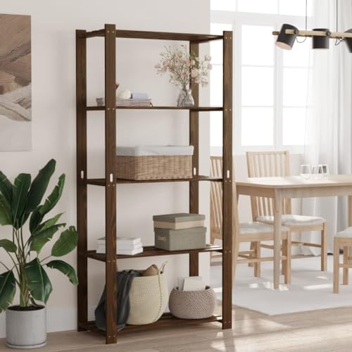 SDWEHO7 Lagerregal mit 5 Böden, Aufbewahrungsorganizer, multifunktionaler Ausstellungsstand für Schlafzimmer, Wohnzimmer, Braun 80x38x170 cm Massivholz Kiefer von SDWEHO7