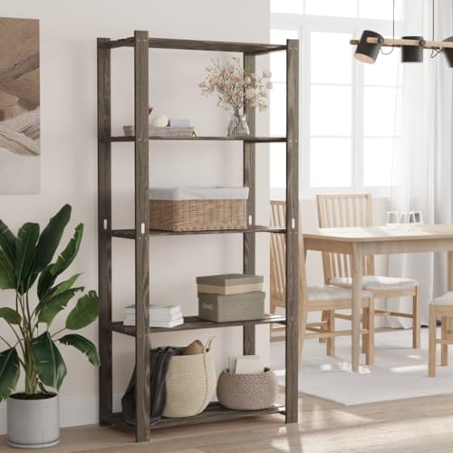 SDWEHO7 Lagerregal mit 5 Böden, Aufbewahrungsorganizer, multifunktionaler Ausstellungsstand für Schlafzimmer, Wohnzimmer, Grau 80x38x170 cm Massivholz Kiefer von SDWEHO7