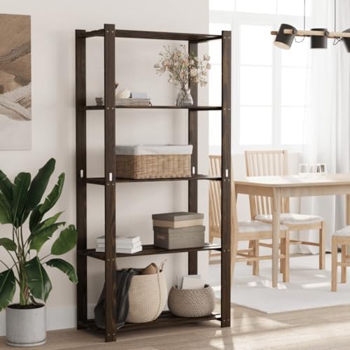 SDWEHO7 Lagerregal mit 5 Böden, Aufbewahrungsorganizer, multifunktionaler Ausstellungsstand für Schlafzimmer, Wohnzimmer, Schwarz 80x38x170 cm Massivholz Kiefer von SDWEHO7