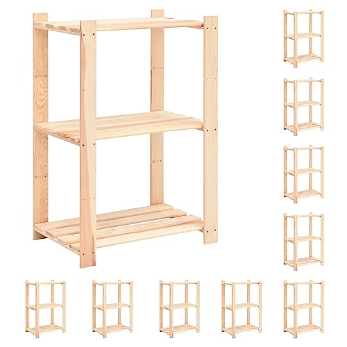 SDWEHO7 Lagerregale mit 3 Böden, 10er Set, Aufbewahrungsorganizer, multifunktionaler Ausstellungsstand für Schlafzimmer, Wohnzimmer, 60x38x90 cm Massivholz Kiefer 150kg von SDWEHO7