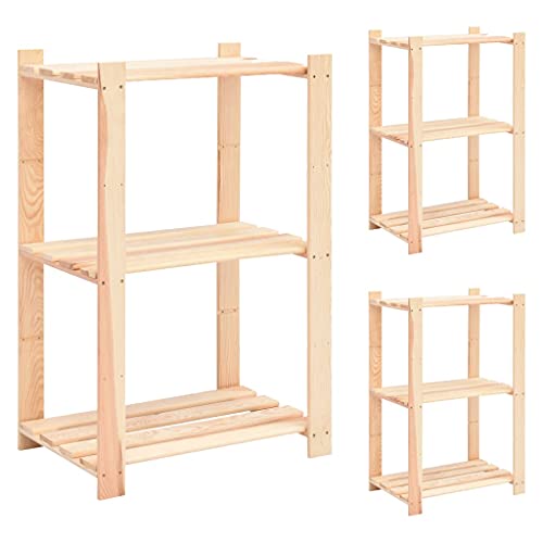 SDWEHO7 Lagerregale mit 3 Böden, 3er Set, Aufbewahrungsorganizer, multifunktionaler Ausstellungsstand für Schlafzimmer, Wohnzimmer, 60x38x90 cm Massivholz Kiefer 150kg von SDWEHO7