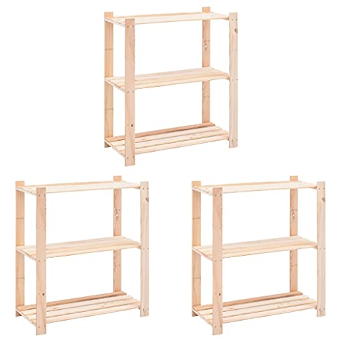SDWEHO7 Lagerregale mit 3 Böden, 3er Set, Aufbewahrungsorganizer, multifunktionaler Ausstellungsstand für Schlafzimmer, Wohnzimmer, 80x38x90 cm Massivholz Kiefer 150kg von SDWEHO7