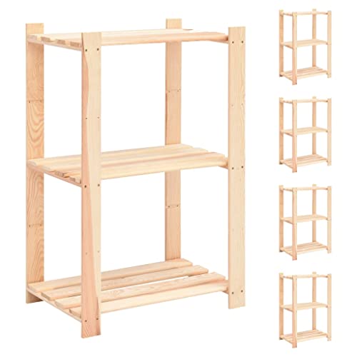 SDWEHO7 Lagerregale mit 3 Böden, 5er Set, Aufbewahrungsorganizer, multifunktionaler Ausstellungsstand für Schlafzimmer, Wohnzimmer, 60x38x90 cm Massivholz Kiefer 150kg von SDWEHO7