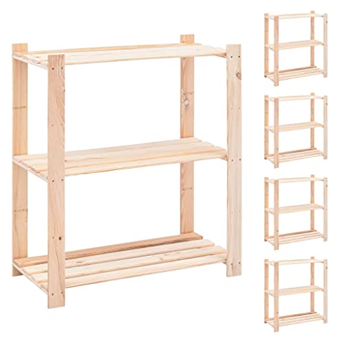 SDWEHO7 Lagerregale mit 3 Böden, 5er Set, Aufbewahrungsorganizer, multifunktionaler Ausstellungsstand für Schlafzimmer, Wohnzimmer, 80x38x90 cm Massivholz Kiefer 150kg von SDWEHO7