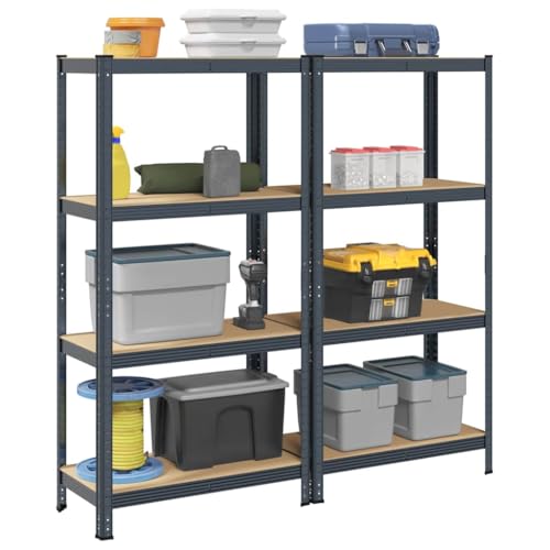SDWEHO7 Lagerregale mit 4 verstellbare Böden, 2er Set, Schwerlastregal für Keller, Garage, Lagerhaus, Stark, langlebig, stabil, 80 x 40 x 156 cm Anthrazit Stahl & Holzwerkstoff von SDWEHO7