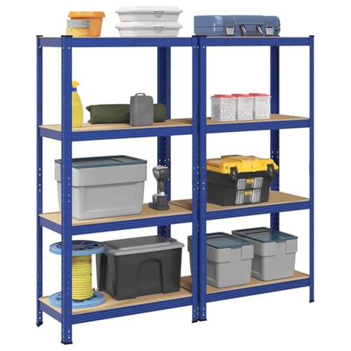 SDWEHO7 Lagerregale mit 4 verstellbare Böden, 2er Set, Schwerlastregal für Keller, Garage, Lagerhaus, Stark, langlebig, stabil, 80 x 40 x 156 cm Blau Stahl & Holzwerkstoff von SDWEHO7