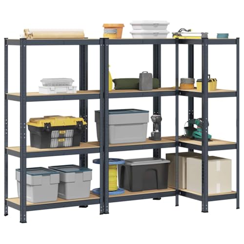SDWEHO7 Lagerregale mit 4 verstellbare Böden, 3er Set, Schwerlastregal für Keller, Garage, Lagerhaus, Stark, langlebig, stabil, 80 x 40 x 156 cm Anthrazit Stahl & Holzwerkstoff von SDWEHO7