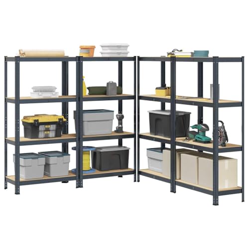 SDWEHO7 Lagerregale mit 4 verstellbare Böden, 4er Set, Schwerlastregal für Keller, Garage, Lagerhaus, Stark, langlebig, stabil, 80 x 40 x 156 cm Anthrazit Stahl & Holzwerkstoff von SDWEHO7