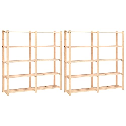 SDWEHO7 Lagerregale mit 5 Böden, 2er Set, Aufbewahrungsorganizer, multifunktionaler Ausstellungsstand für Schlafzimmer, Wohnzimmer, 170x38x170 cm Massivholz Kiefer 500kg von SDWEHO7