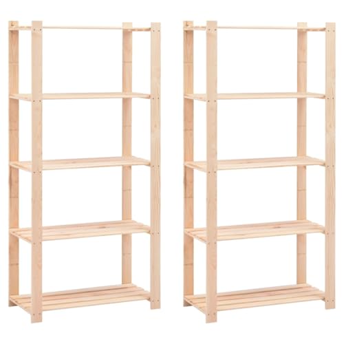 SDWEHO7 Lagerregale mit 5 Böden, 2er Set, Aufbewahrungsorganizer, multifunktionaler Ausstellungsstand für Schlafzimmer, Wohnzimmer, 80x38x170 cm Kiefer Massivholz 250kg von SDWEHO7