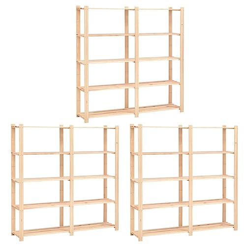 SDWEHO7 Lagerregale mit 5 Böden, 3er Set, Aufbewahrungsorganizer, multifunktionaler Ausstellungsstand für Schlafzimmer, Wohnzimmer, 170x38x170 cm Massivholz Kiefer 500kg von SDWEHO7